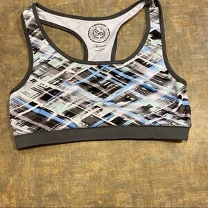 SO Racerback Sports Bra Junior's Size Medium Gray White Blue Minty Green Black